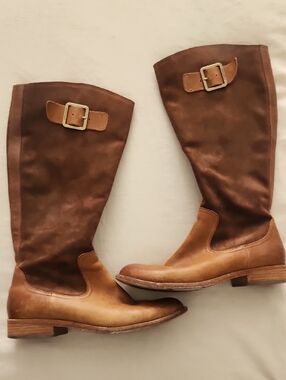 KORK-EASE Under-the-Knee Two-Tone Brown Leather and Suede Riding Boots